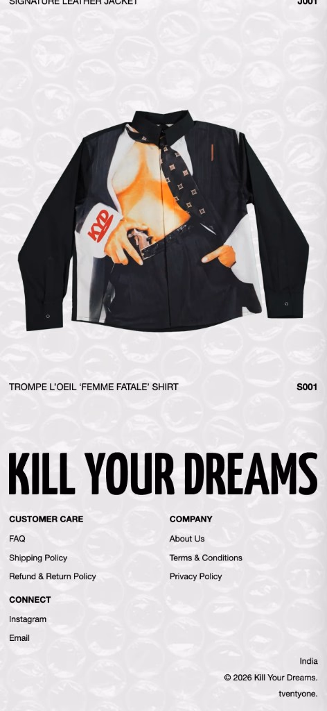 Kill Your Dreams catalog footer
